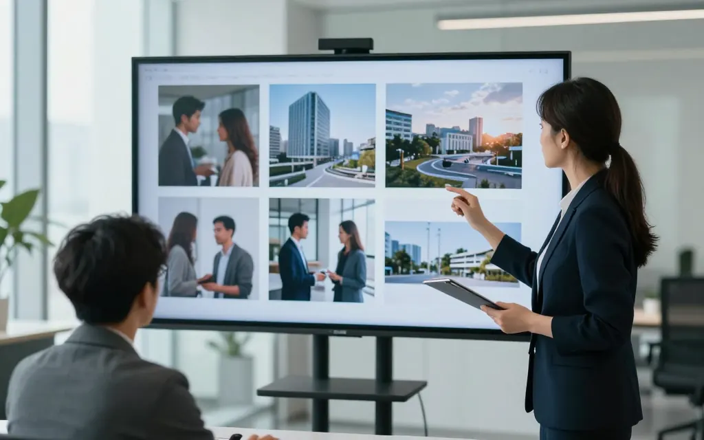 Un agente de bienes raíces presenta una gráfica de crecimiento y un plan de marketing a un equipo pequeño.